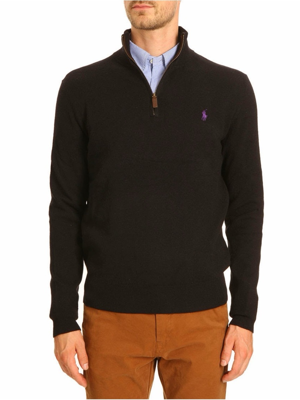 Polo Ralph Lauren Quarter Zip Sweater Black Purple Pony Men’s 2XLT Tall Preppy